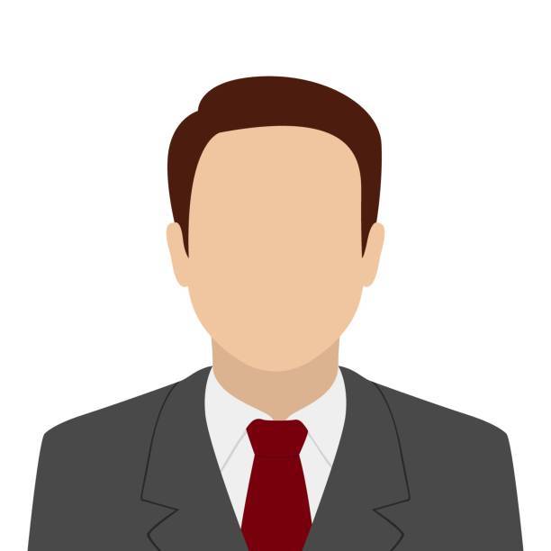 Brown-haired Caucasian man in suit and tie. Abstract male avatar. Vector illustration.